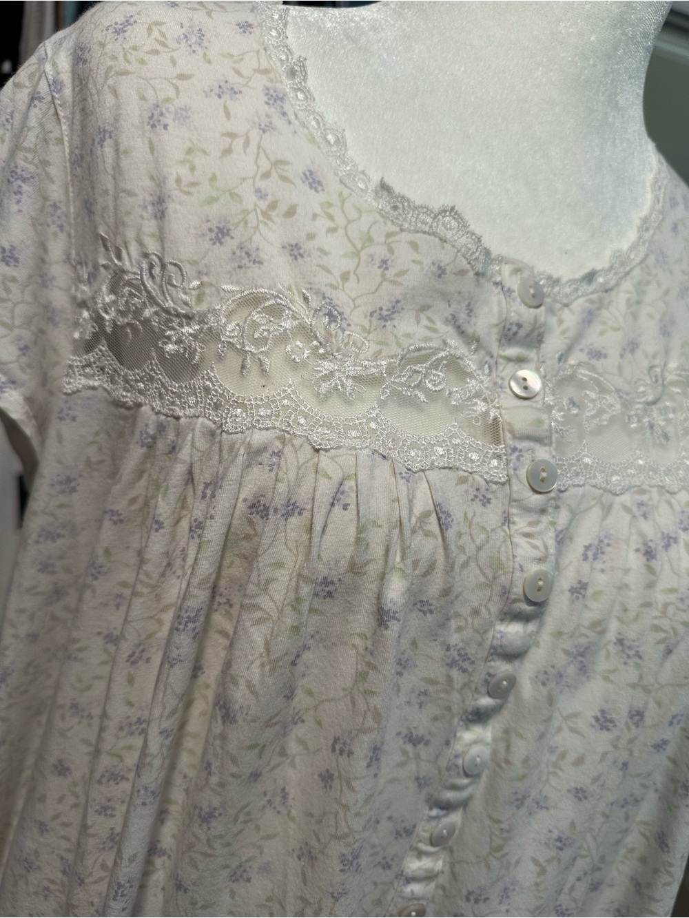 Eileen West Women's Lace Cotton Cap Sleeve Ballet Nightgown Large - Picture 2 of 6